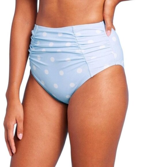 Polka Dot Ruched Extra High Waist Medium Coverage Bikini Bottom | Kona Sol | 1X - Picture 2 of 9